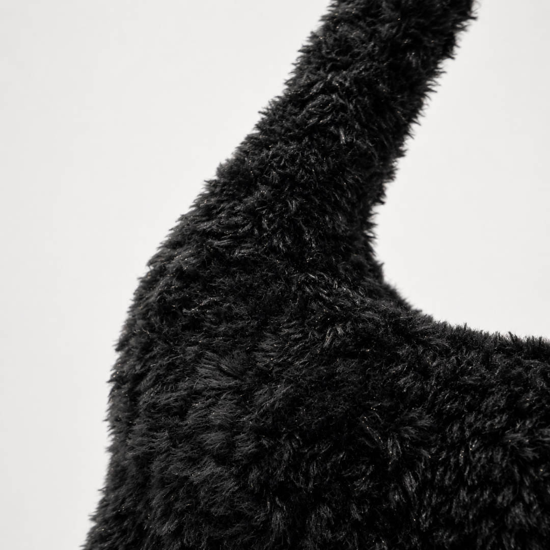 Borsa artigianale Ossidiana nera effetto peluche con texture soffice