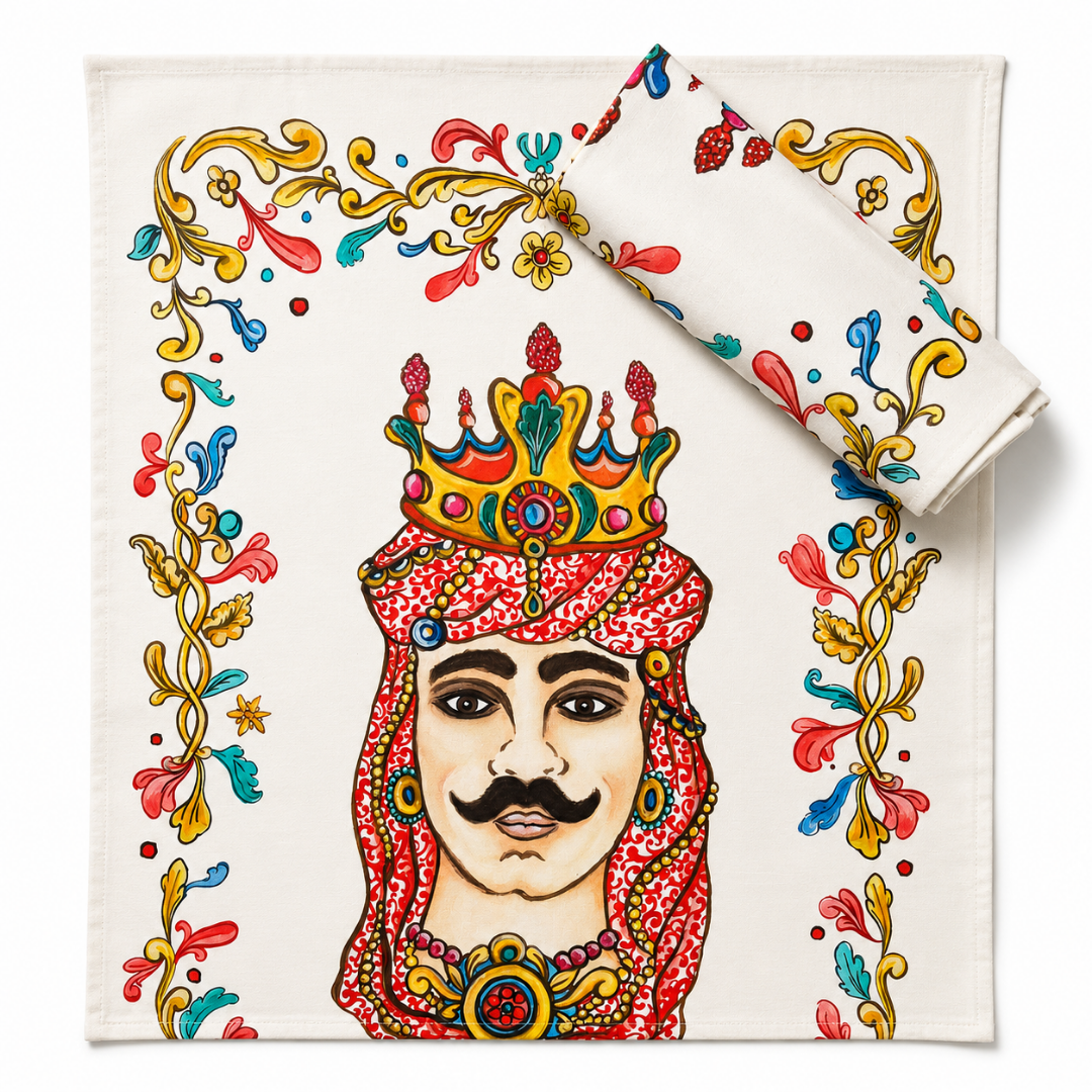 Strofinaccio artigianale Re di Sicilia con fantasia Moro Siciliano e decori colorati
