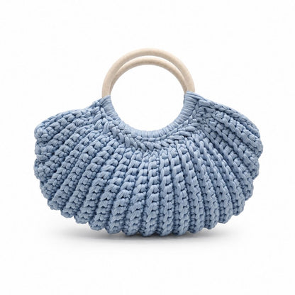 Borsa artigianale Favignana Azzurra con forma a ventaglio e manici rigidi chiari