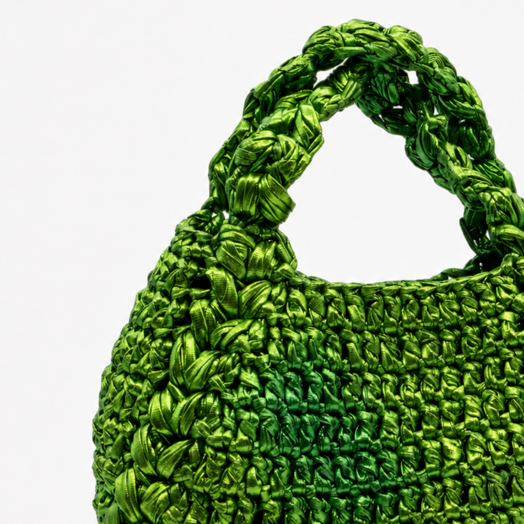 Borsa verde intrecciata dettaglio texture