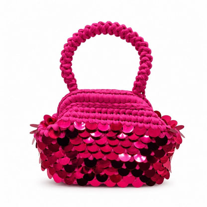Borsa artigianale Tormalina Fucsia con manico intrecciato e paillettes luminose