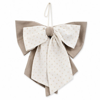 Fiocco nascita artigianale Luna a Pois beige e bianco con grande fiocco decorativo