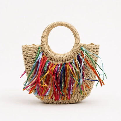 Borsa artigianale Picciridda con manico rotondo e frange colorate