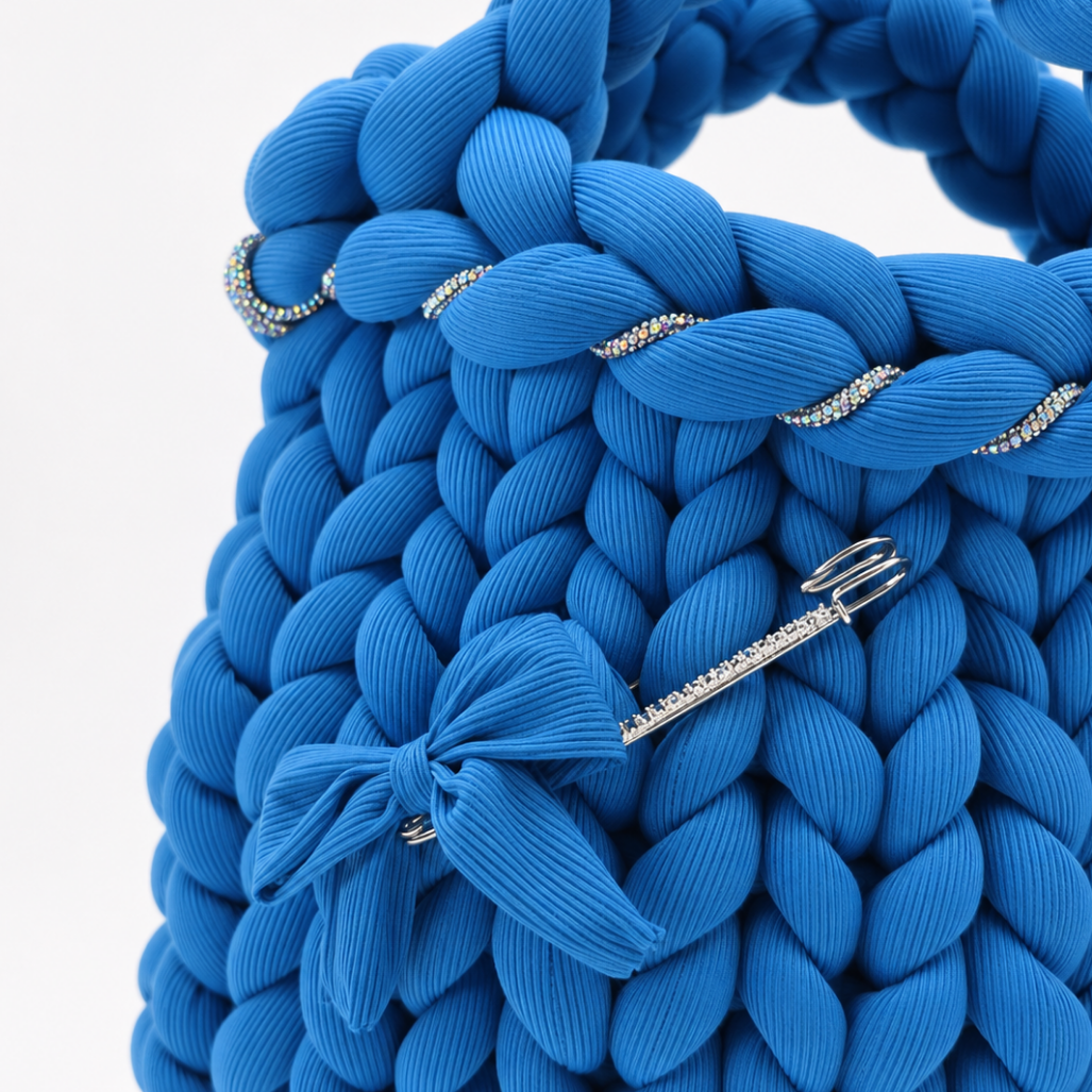 Borsa blu intrecciata dettaglio