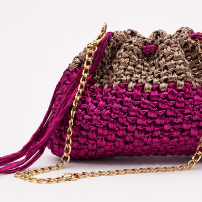 Borsa fucsia e dettagli oro rosa dettaglio