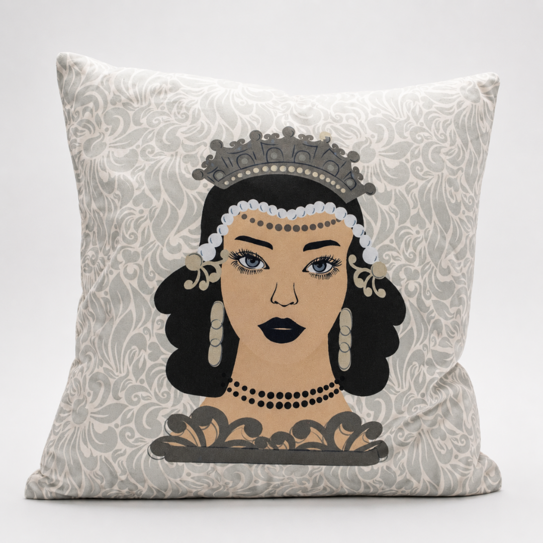 Federa cuscino Regina di Sicilia 45x45 con volto femminile ispirato ai Mori Siciliani