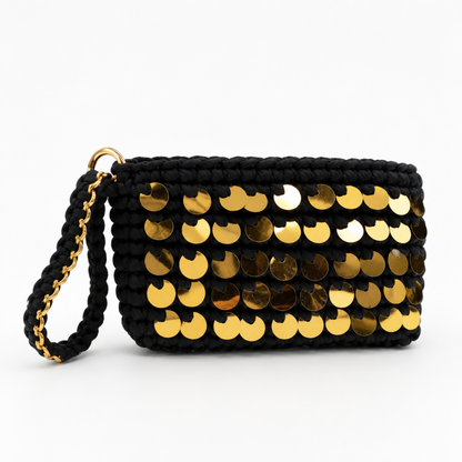Pochette Minuta nera con dettagli oro intera