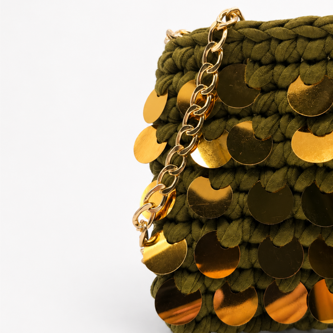 Pochette Minuta verde con dettagli oro