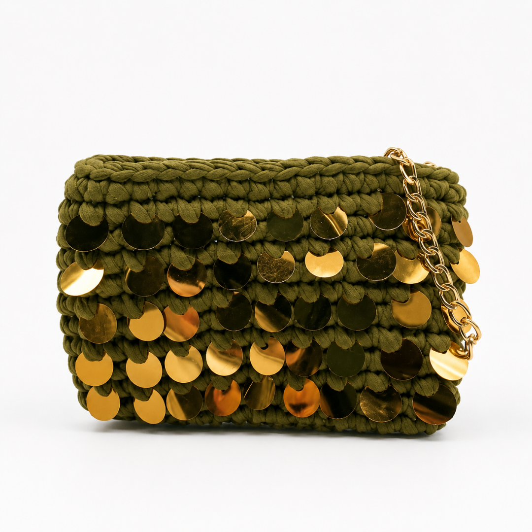 Pochette Minuta verde con dettagli oro intera