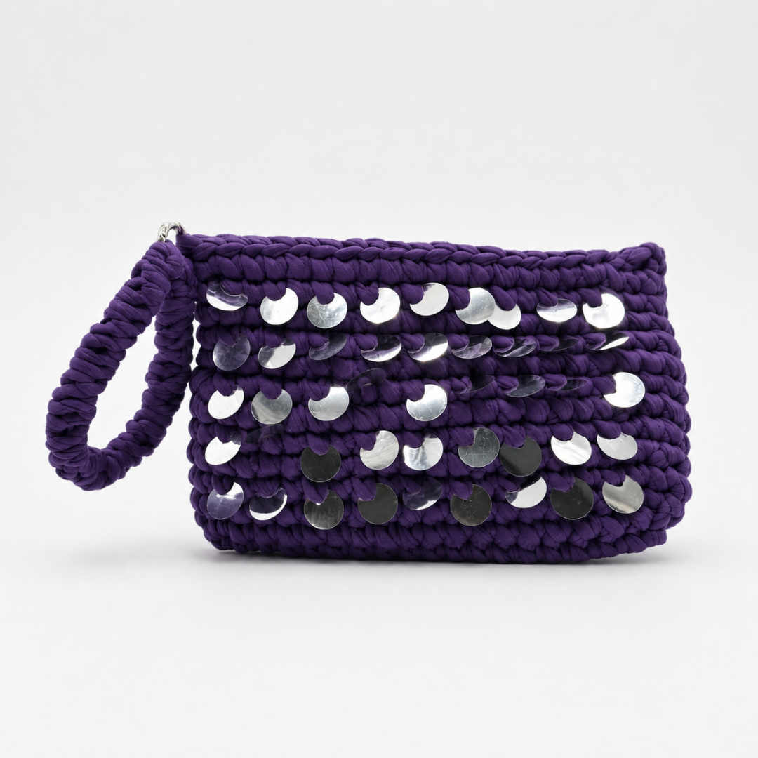Pochette Minuta viola con dettagli argento intera