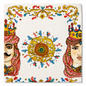 Strofinaccio Coppia Reale in misto lino 50x74 cm, con coppia di Mori di Sicilia e decori colorati.
